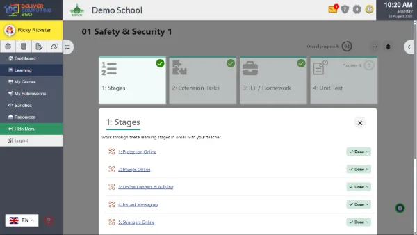 Courses for every Unit with Stages, Extension Tasks, Homework, and Tests
