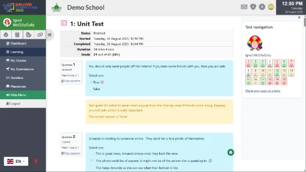 Auto-marked Tests with Instant Feedback and Review